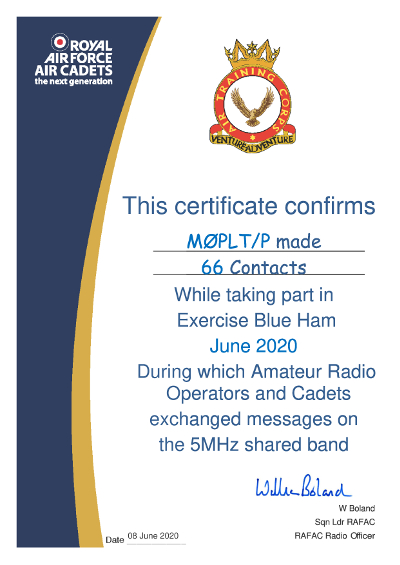 June 2020 BlueHam certificate