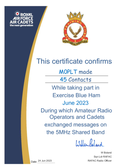 June 2023 BlueHam certificate