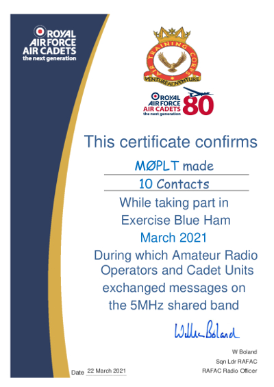 March 2021 BlueHam certificate
