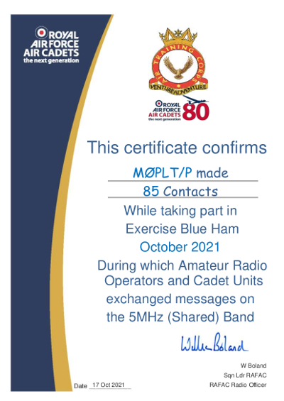 October 2021 BlueHam certificate